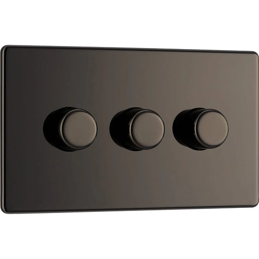 BG Electrical Flatplate Screwless Black Nickel - Triple 2 way push 200W
