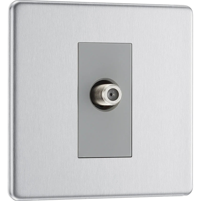 BG Electrical Flatplate Screwless Brushed Steel - Single, satellite