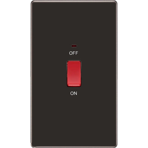 BG Electrical Flatplate Screwless Black Nickel - 45A double pole, large plate, with indicator