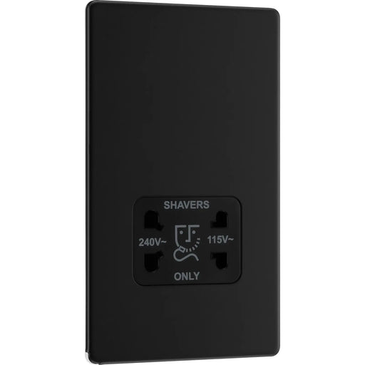 BG Electrical Flatplate Screwless Matt Black - 115/240V dual voltage shaver socket
