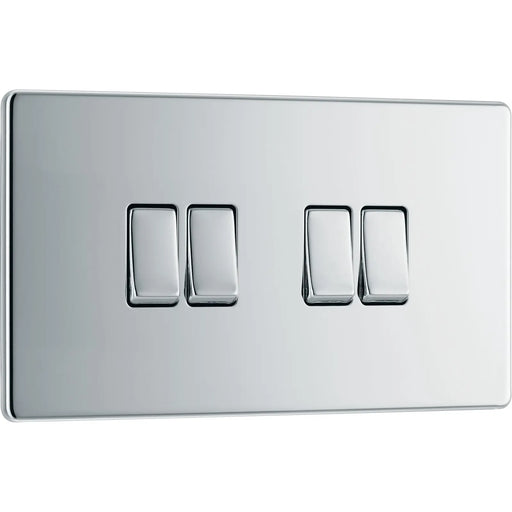 BG Electrical Flatplate Screwless Polished Chrome - Quadruple, 2 way switch