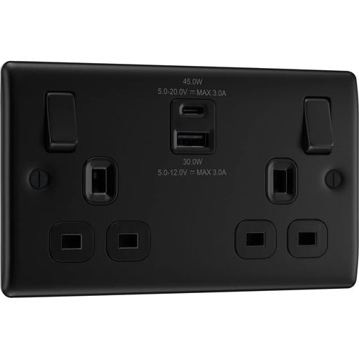 BG Electrical Nexus Metal Matt Black - Double switched single pole, with USB A + C (45W)