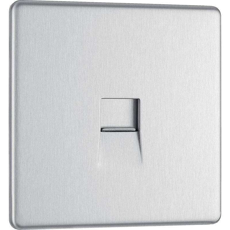 BG Electrical Flatplate Screwless Brushed Steel - Single, RJ11 telephone socket