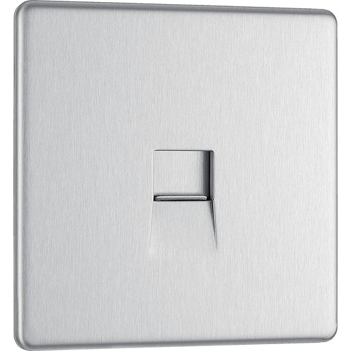 BG Electrical Flatplate Screwless Brushed Steel - Single, RJ11 telephone socket