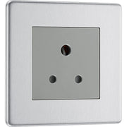 BG Electrical Flatplate Screwless Brushed Steel - 5A, single, unswitched, round pin