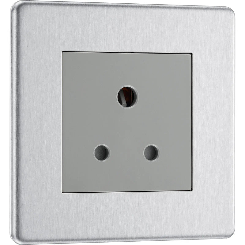 BG Electrical Flatplate Screwless Brushed Steel - 5A, single, unswitched, round pin