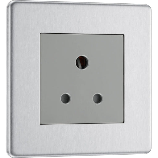 BG Electrical Flatplate Screwless Brushed Steel - 5A, single, unswitched, round pin