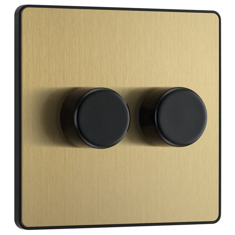 BG Electrical Evolve Satin Brass - Double, 2 way push 200W