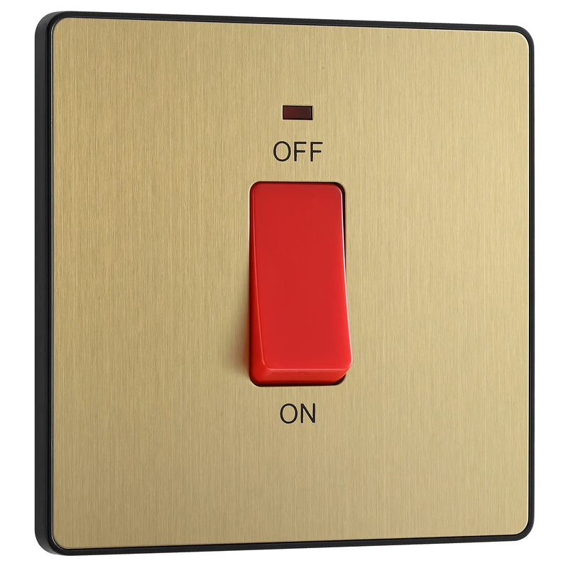 BG Electrical Evolve Satin Brass - 45A, double pole, single plate, with indicator