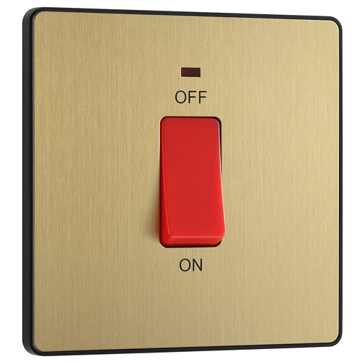 BG Electrical Evolve Satin Brass - 45A, double pole, single plate, with indicator