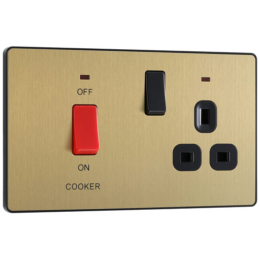 BG Electrical Evolve Satin Brass - 45A double pole with switched socket and indicators
