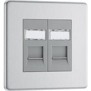 BG Electrical Flatplate Screwless Brushed Steel - Double, RJ45 telephone socket