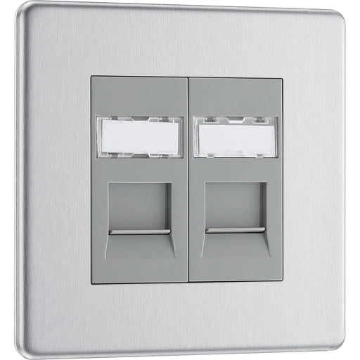 BG Electrical Flatplate Screwless Brushed Steel - Double, RJ45 telephone socket