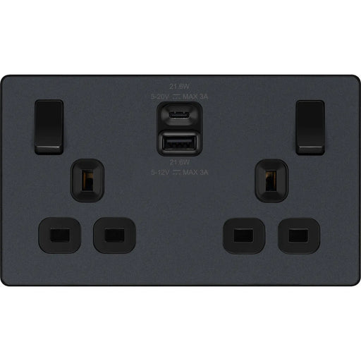 BG Electrical Evolve Matt Grey - Double switched single pole, with USB A + C (22W)