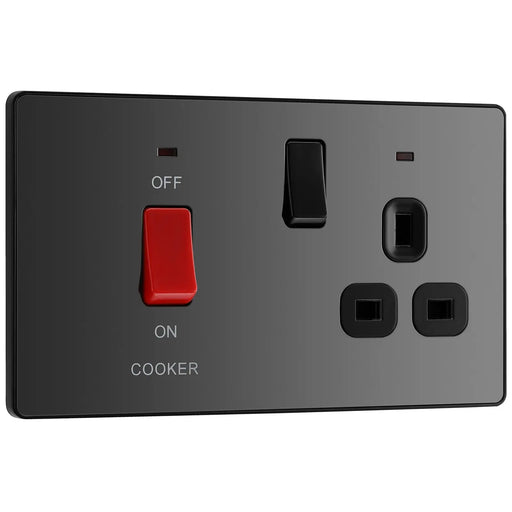 BG Electrical Evolve Black Chrome - 45A double pole with switched socket and indicators
