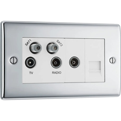 BG Electrical Nexus Metal Polished Chrome - Quadplex, 2 x sat, BT outlet and co-ax returned - screened