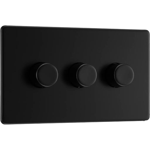BG Electrical Flatplate Screwless Matt Black - Triple, 2 way push 200W