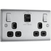 BG Electrical Nexus Metal Brushed Steel - Double switched single pole, with USB A + C (22W)