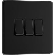 BG Electrical Flatplate Screwless Matt Black - Triple, 2 way switch