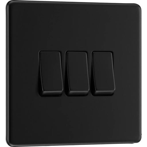 BG Electrical Flatplate Screwless Matt Black - Triple, 2 way switch
