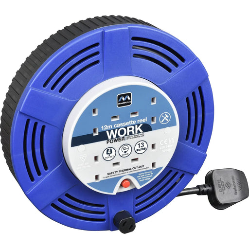 Masterplug Work - 12m, 4 Sockets, 13A, Blue