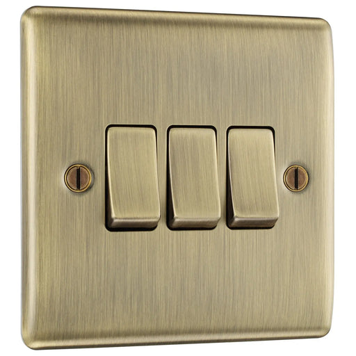 BG Electrical Nexus Metal Antique Brass - Triple, 2 way switch