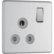 BG Electrical Flatplate Screwless Brushed Steel - 15A, single, switched, round pin