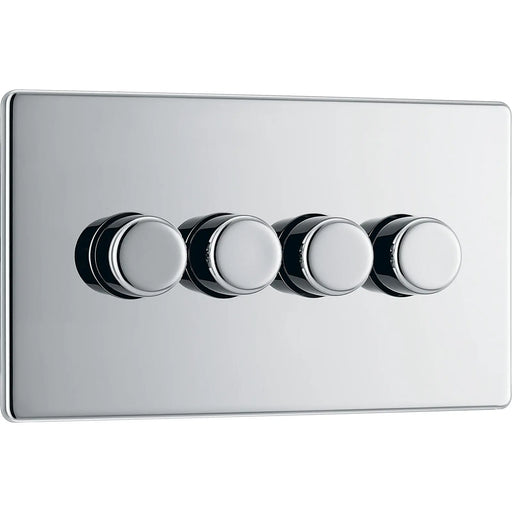 BG Electrical Flatplate Screwless Polished Chrome - Quadruple, 2 way push 200W