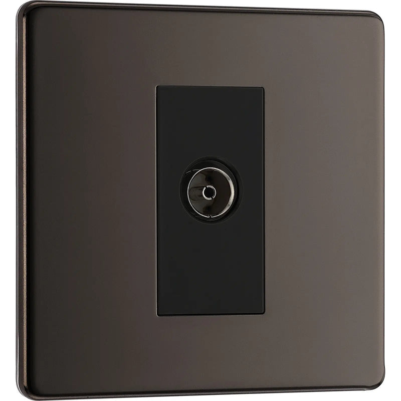 BG Electrical Flatplate Screwless Black Nickel - Single isolated, co-axial