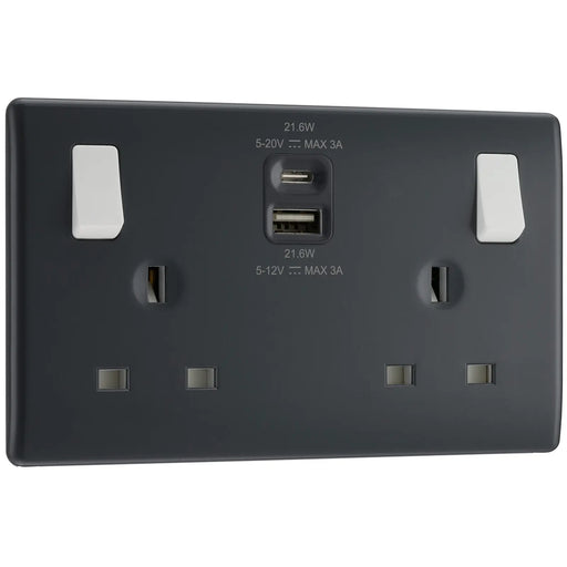 BG Electrical Part M - Double switched single pole, with USB A + C (22W)