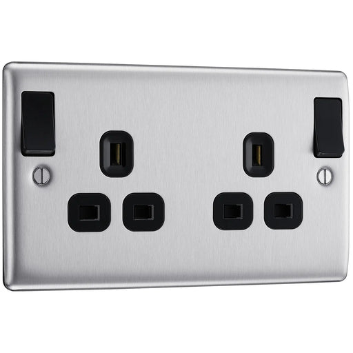 BG Electrical Nexus Metal Brushed Steel - Double, switched, double pole, outboard rockers