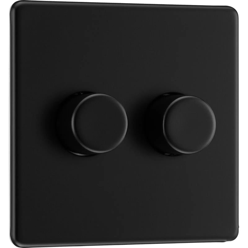 BG Electrical Flatplate Screwless Matt Black - Double, 2 way push 200W
