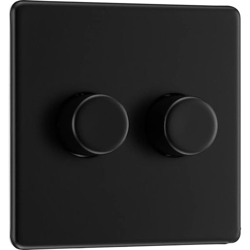 BG Electrical Flatplate Screwless Matt Black - Double, 2 way push 200W