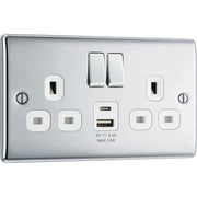 BG Electrical Nexus Metal Polished Chrome - Double switched single pole, with USB A + C (12W)