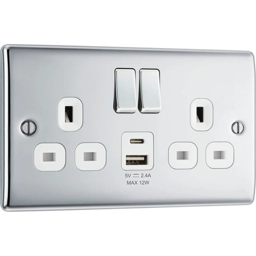 BG Electrical Nexus Metal Polished Chrome - Double switched single pole, with USB A + C (12W)