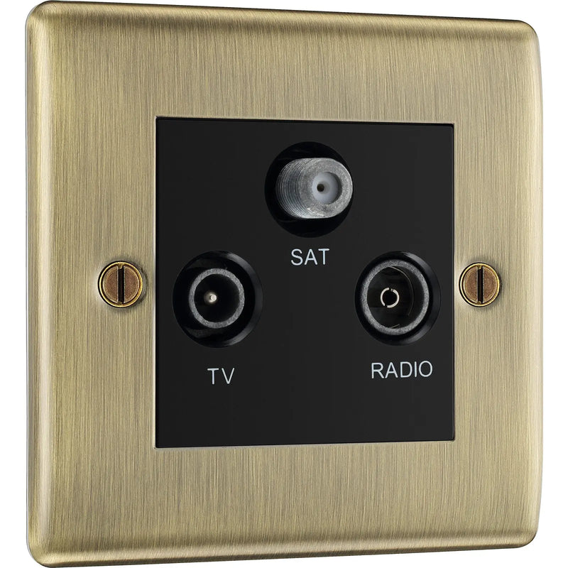 BG Electrical Nexus Metal Antique Brass - Triple TV/FM/SAT triplex - screened
