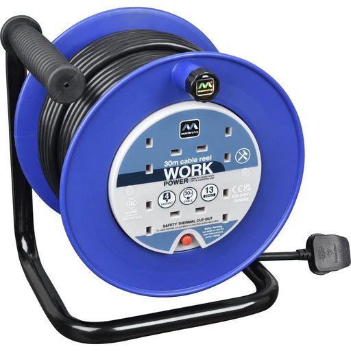 Masterplug Work - 30m, 4 Sockets, 13A, Blue