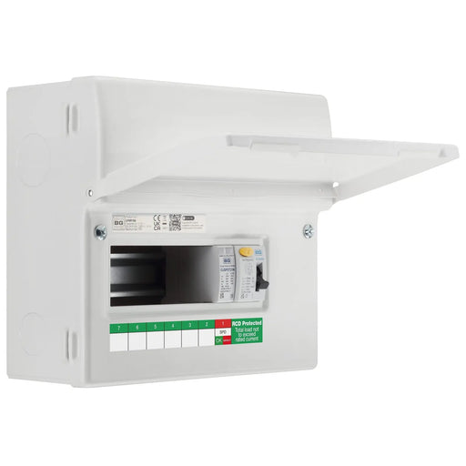 BG Circuit Protection Dual RCD - 9 module, 6 way, 100A Type A RCD, Type 2 SPD