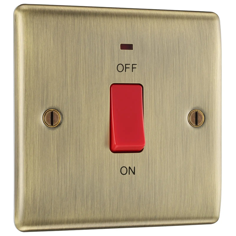 BG Electrical Nexus Metal Antique Brass - 45A, double pole, single plate, with indicator