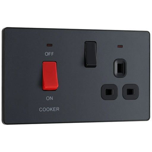 BG Electrical Evolve Matt Grey - 45A double pole with switched socket and indicators