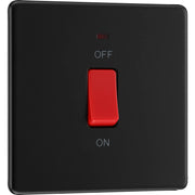 BG Electrical Flatplate Screwless Matt Black - 45A, double pole, single plate, with indicator