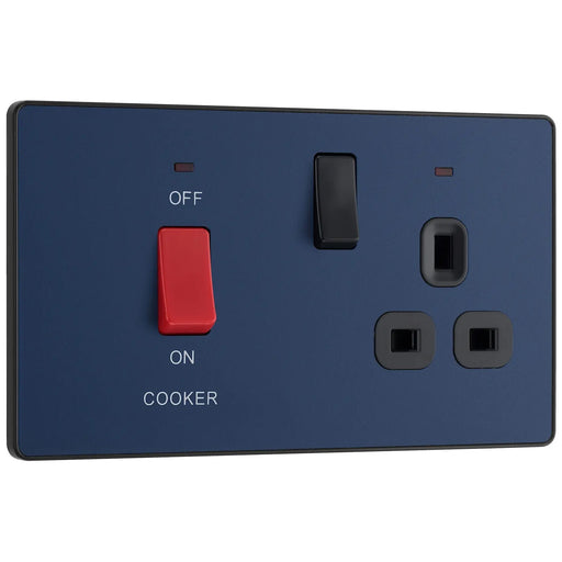 BG Electrical Evolve Matt Blue - 45A double pole with switched socket and indicators