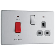 BG Electrical Flatplate Screwless Brushed Steel - 45A double pole, with switched socket and indicators