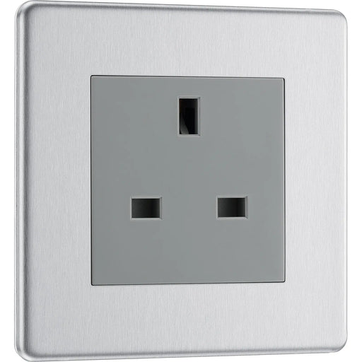 BG Electrical Flatplate Screwless Brushed Steel - Single unswitched, double pole