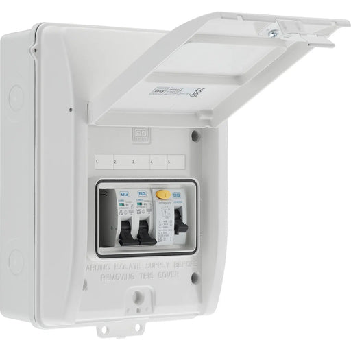BG Circuit Protection IP65 Weatherproof - 5 module, 3 way, 40A Type A RCD, 2 MCB's