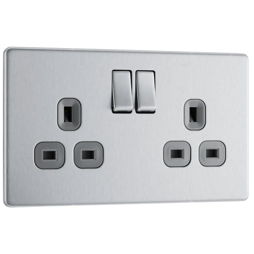 BG Electrical Flatplate Screwless Brushed Steel - Double, switched, double pole