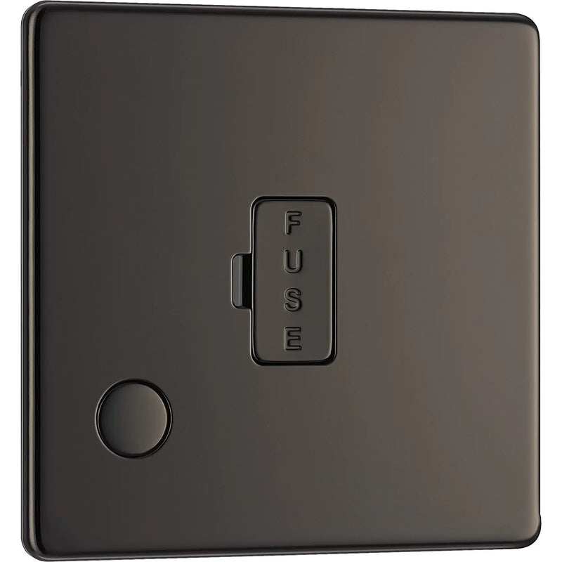 BG Electrical Flatplate Screwless Black Nickel - Unswitched and fused with flex outlet