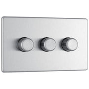 BG Electrical Flatplate Screwless Brushed Steel - Triple 2 way push 200W