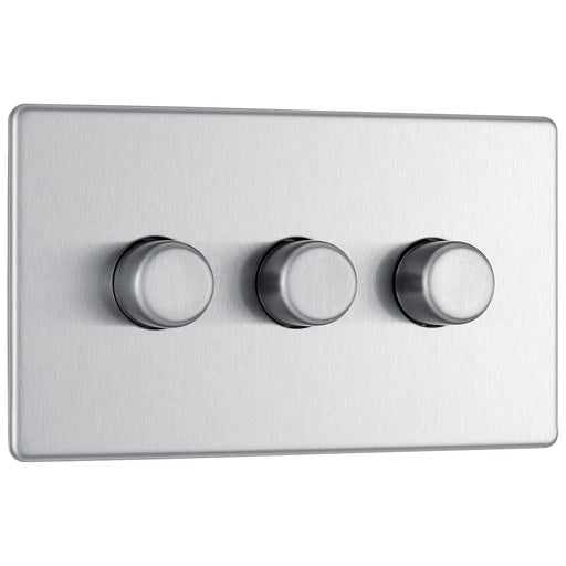 BG Electrical Flatplate Screwless Brushed Steel - Triple 2 way push 200W