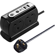 Masterplug High Gloss USB - 2 x USB A, 4 Sockets, 2m, 13A, Gloss Black